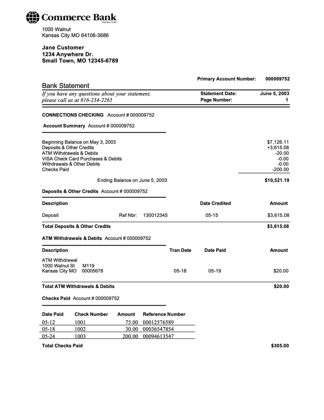 Example Bank Statement