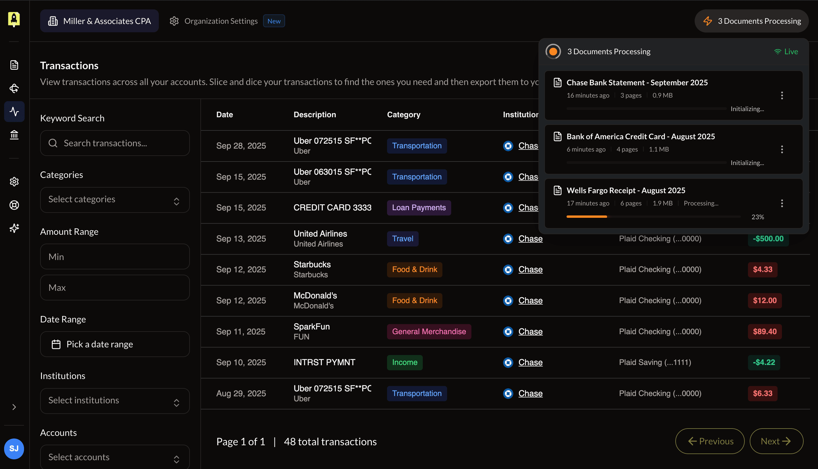Rocket Statements Dashboard - Convert bank statements to Excel, CSV, and JSON